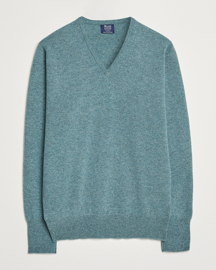 William Lockie Rob Lambswool V-Neck Caspian – Green
