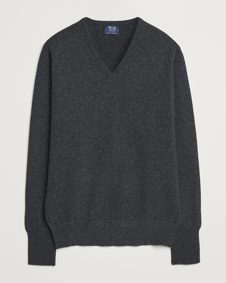 William Lockie Rob Lambswool V-Neck Charcoal – Grey