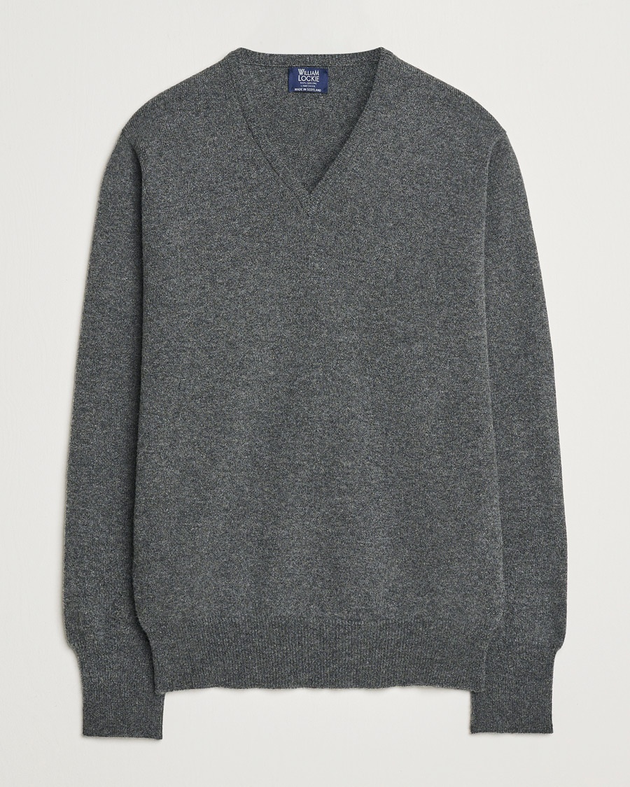 William Lockie Rob Lambswool V-Neck Cliff – Grey