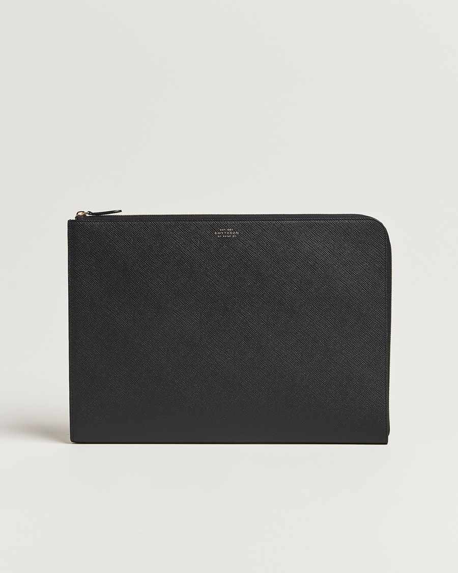 Smythson Panama Large Laptop Case Black – Black