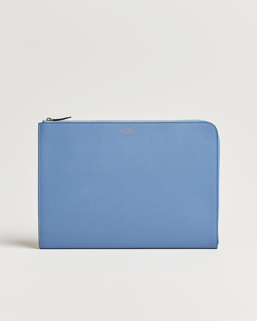 Smythson Panama Large Laptop Case Nile Blue – Blue