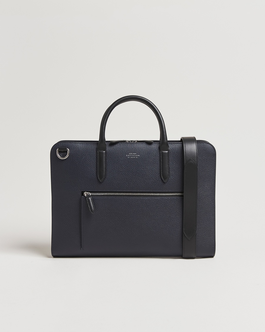 Smythson Ludlow Ultra Slim Brefcase With Zip Front Navy – Blue
