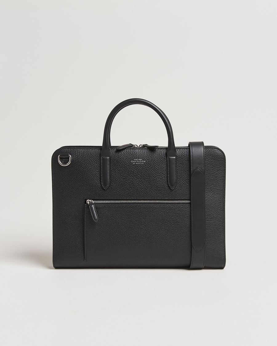 Men | Briefcases | Smythson | Ludlow Ultra Slim Brefcase With Zip Front Black