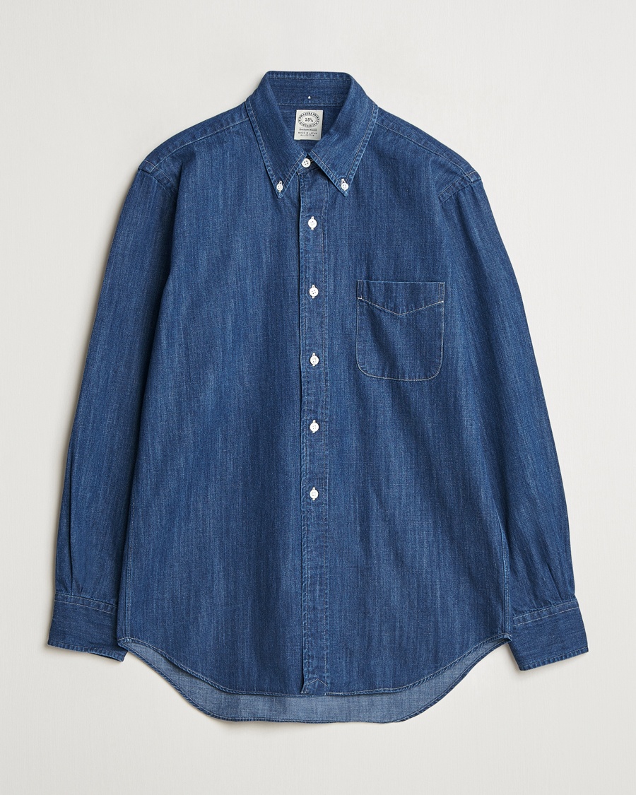 Men | Denim Shirts | Kamakura Shirts | Vintage Ivy Denim Button Down Shirt Dark Blue