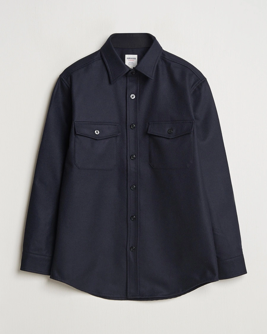 Kamakura Shirts Wool Flannel CPO Shirt Navy – Blue