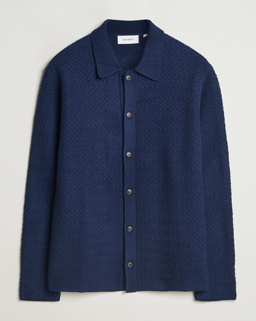 Men | LES DEUX | LES DEUX | Finnegan Knit Shirt Cardigan Dark Navy