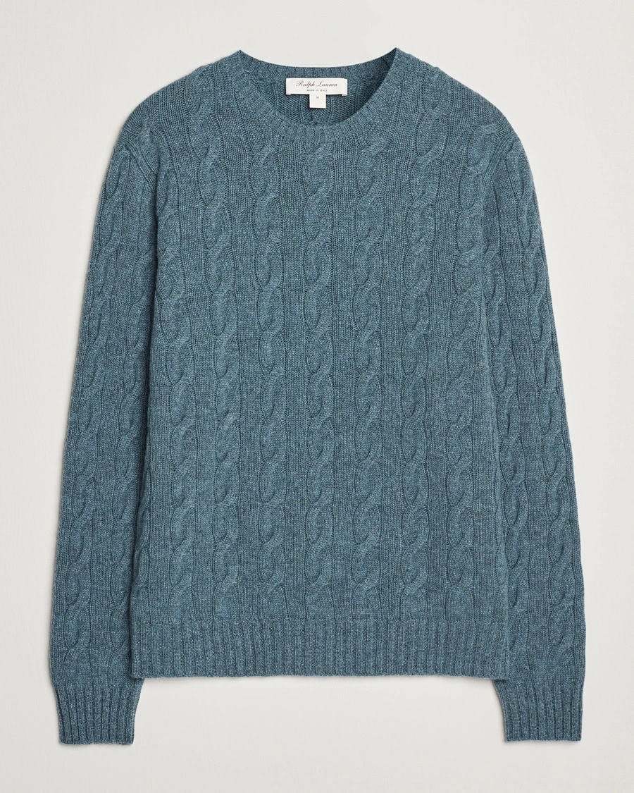 Men | Sweaters & Knitwear | Ralph Lauren Purple Label | Cashmere Cable Sweater Blue Melange