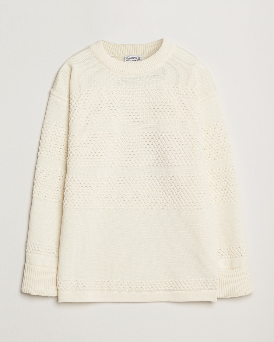 S.N.S. Herning Fisherman Wool Crew Neck Sweater Natural White – White