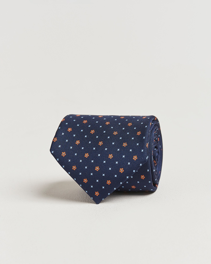 Men | E. Marinella | E. Marinella | 3-Fold Printed Silk Tie Navy/Orange