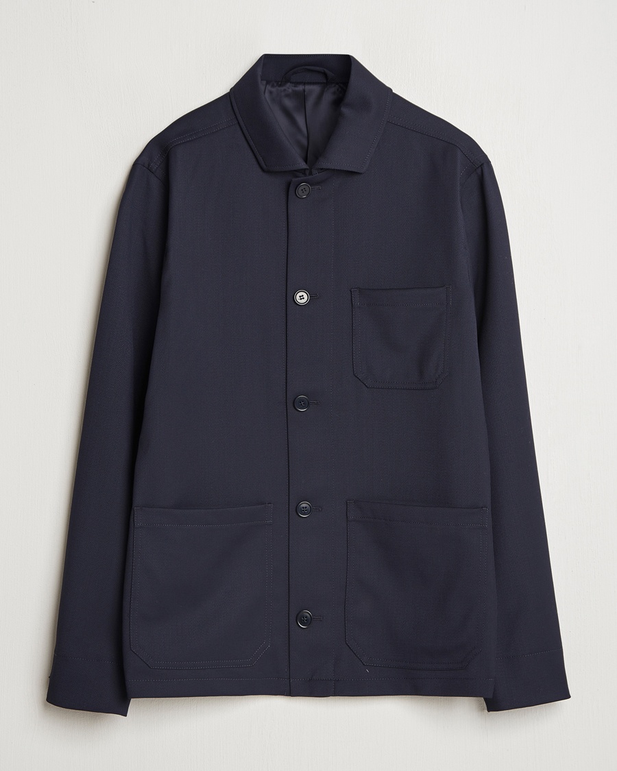 Men | Overshirts | Filippa K | Louis Wool Gabardine Shirt Jacket Navy