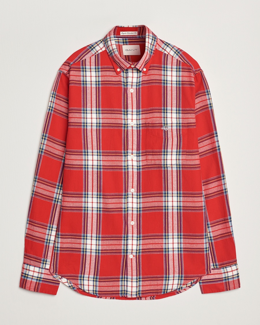 Men | Sale | GANT | Regular Flannel Check Shirt Ruby Red
