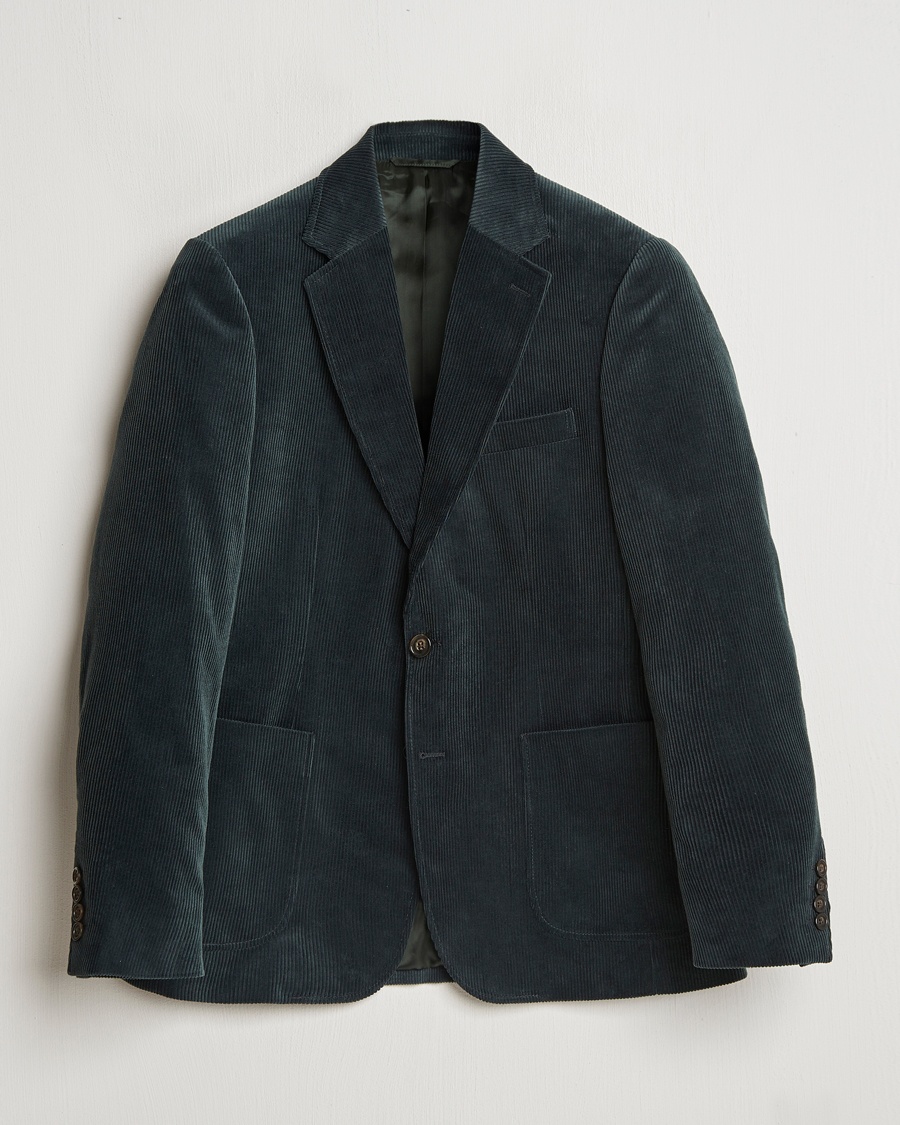 Men | Blazers | GANT | Slim Corduroy Suit Jacket Tartan Green
