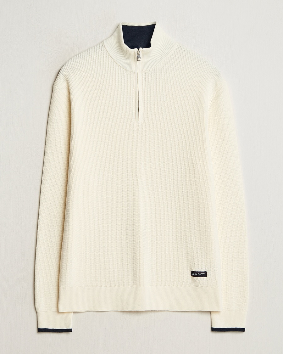 Men | Sale | GANT | Ribbed Cotton Half Zip Cream