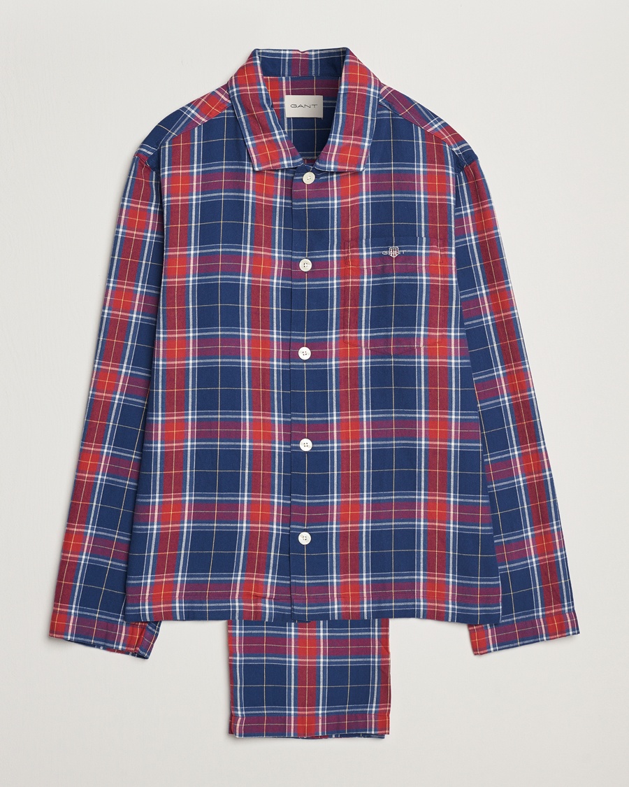 Men | Sale | GANT | Checked Flannel Pyjama Set Persian Blue