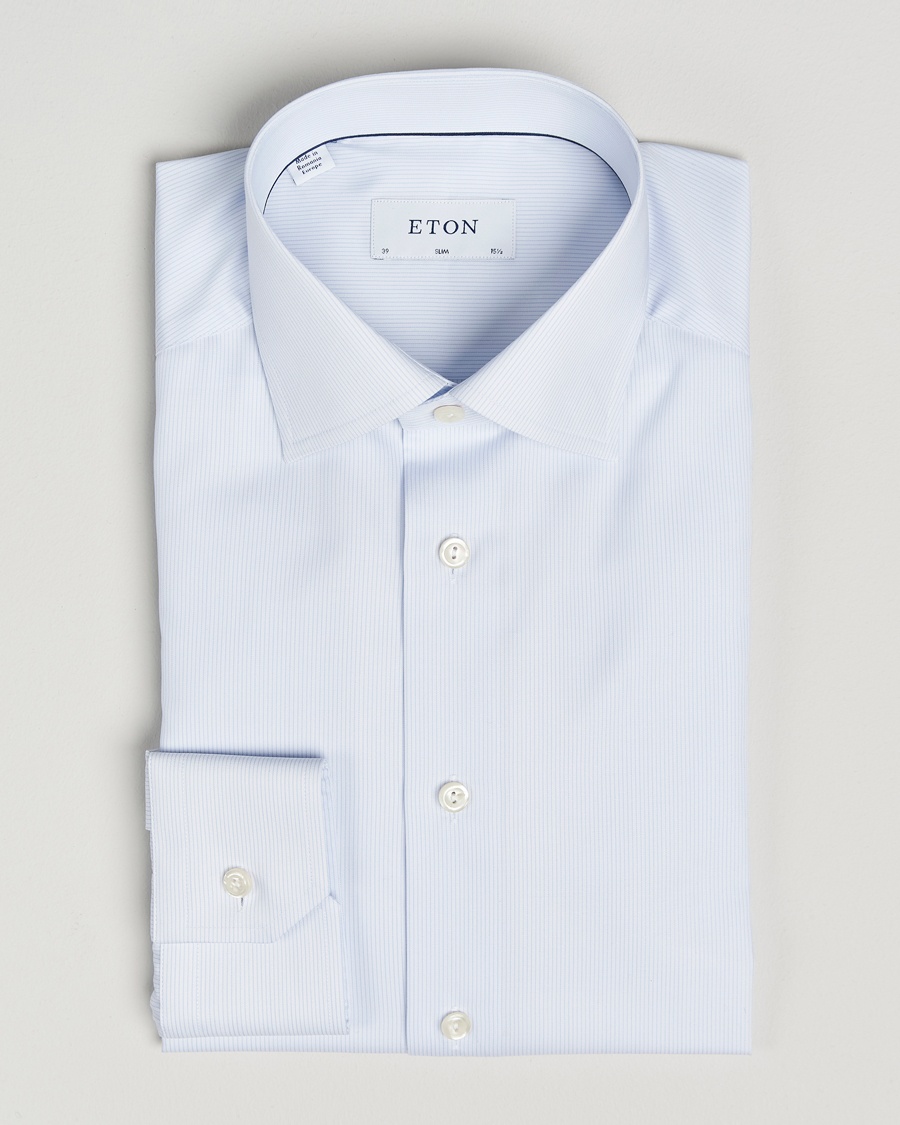 Men | | Eton | Slim Fit Twill Hairline Stripe Shirt Blue/White
