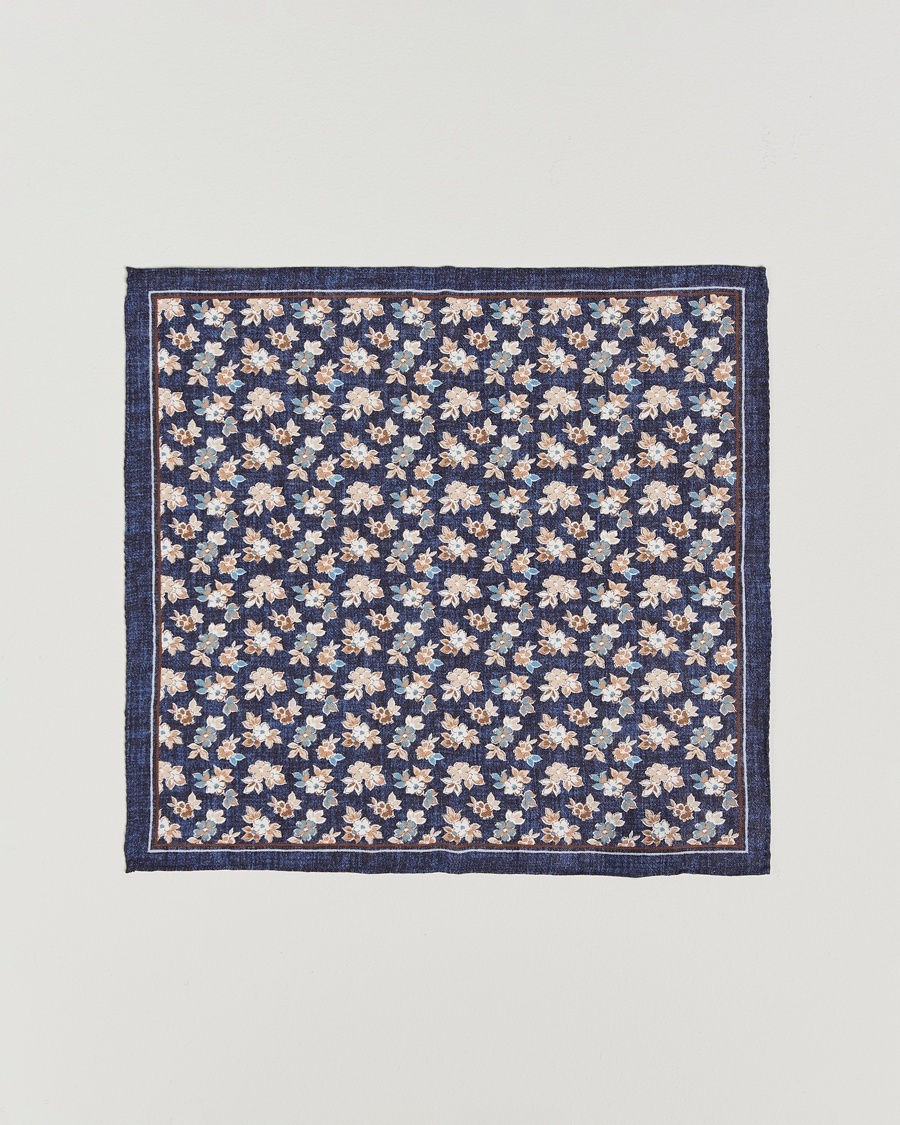 Men | Business & Beyond | Amanda Christensen | Linen Printed Flower Pocket Square Navy