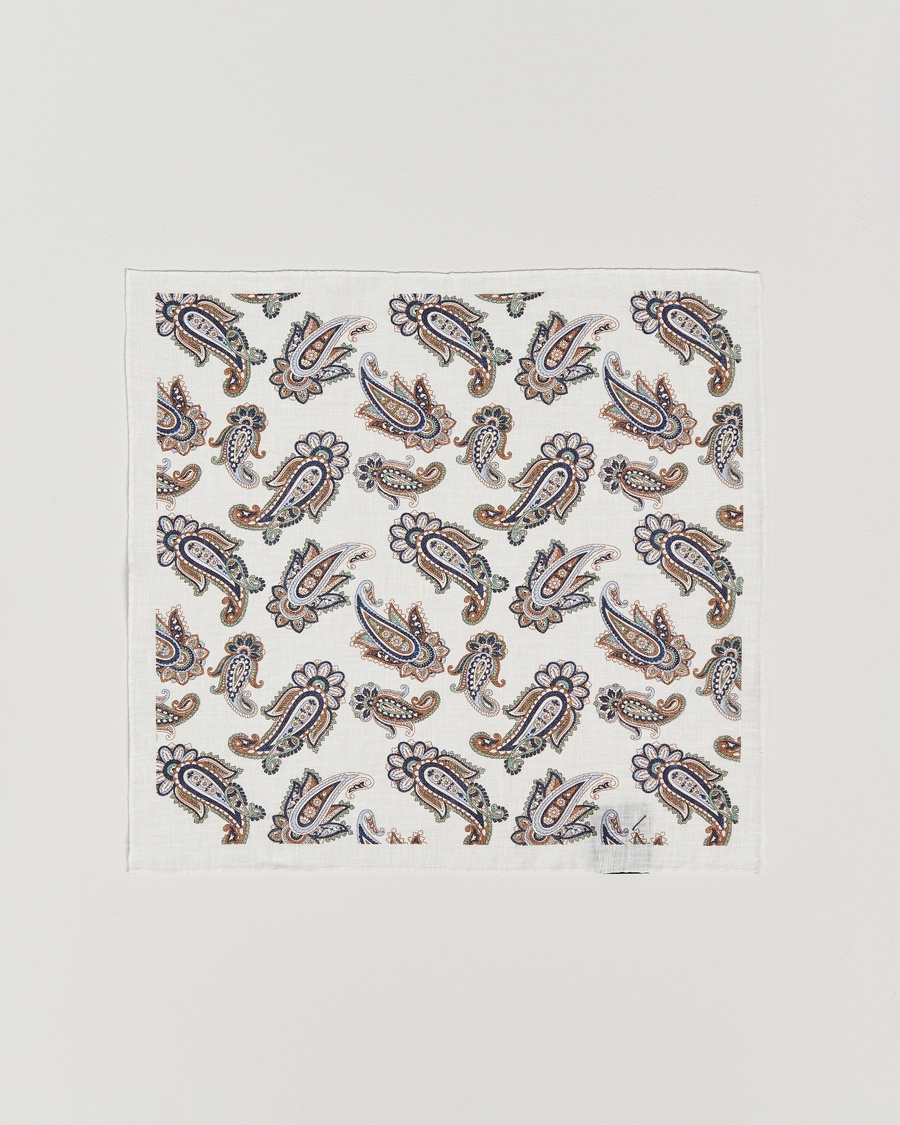 Men | Business & Beyond | Amanda Christensen | Linen Printed Large Paisley Pocket Square Cream
