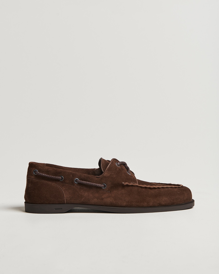 Men | Suede shoes | John Lobb | Foil Boat Shoes Dark Brown