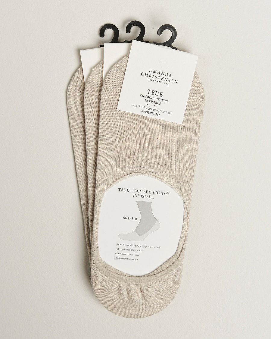 Men | Socks | Amanda Christensen | 3-Pack True Cotton Invisible Socks Sand Melange