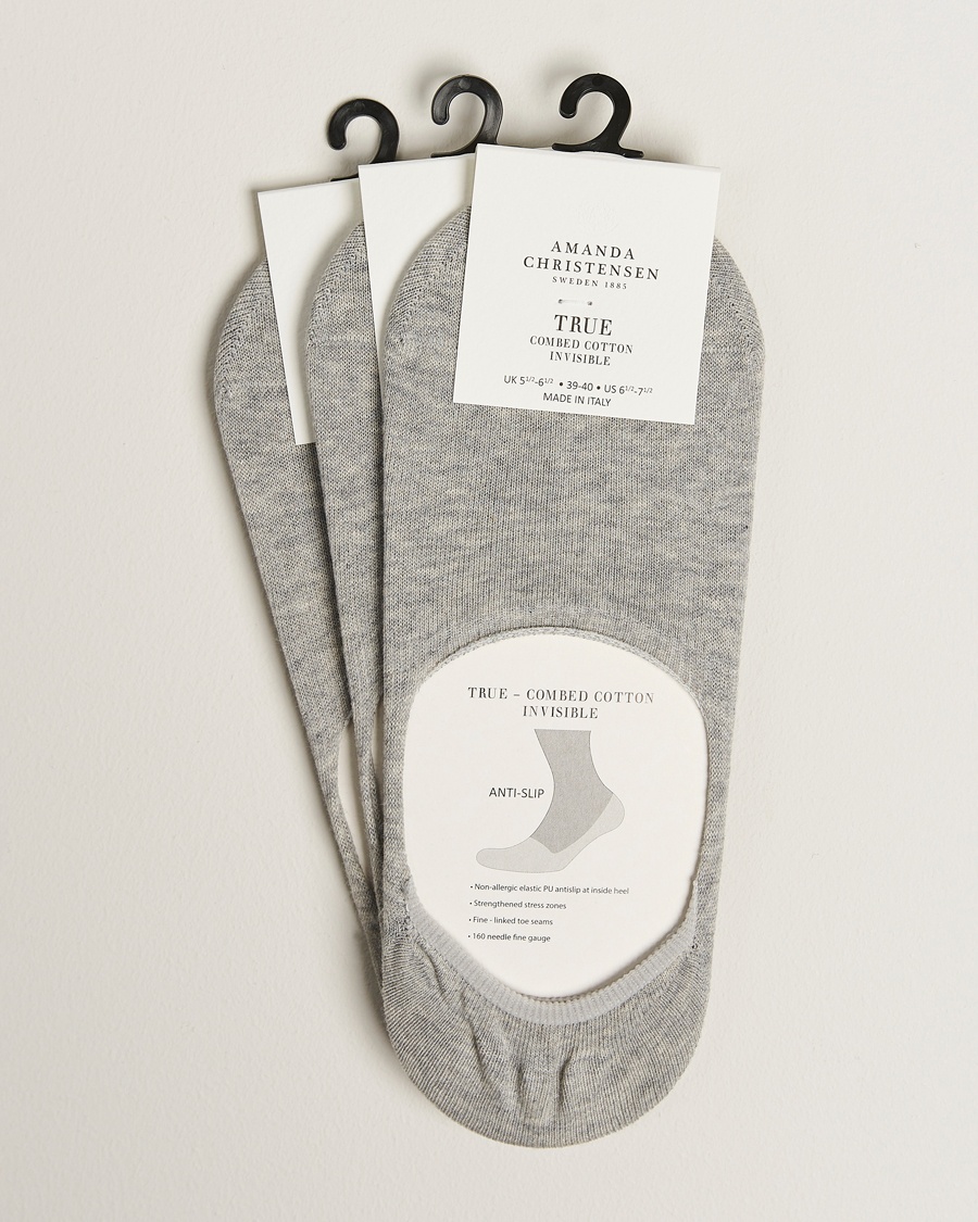 Men | Socks | Amanda Christensen | 3-Pack True Cotton Invisible Socks Light Grey Melange