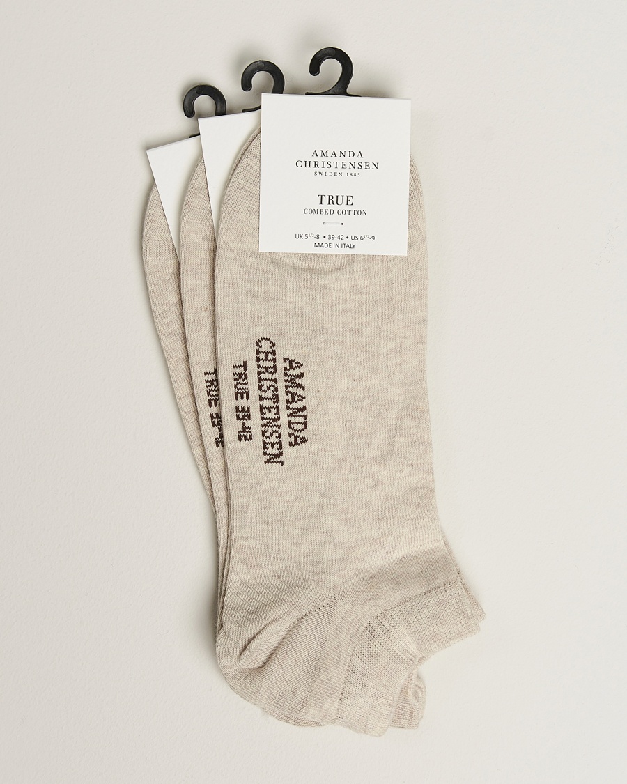 Men | Socks | Amanda Christensen | 3-Pack True Cotton Sneaker Socks Sand Melange