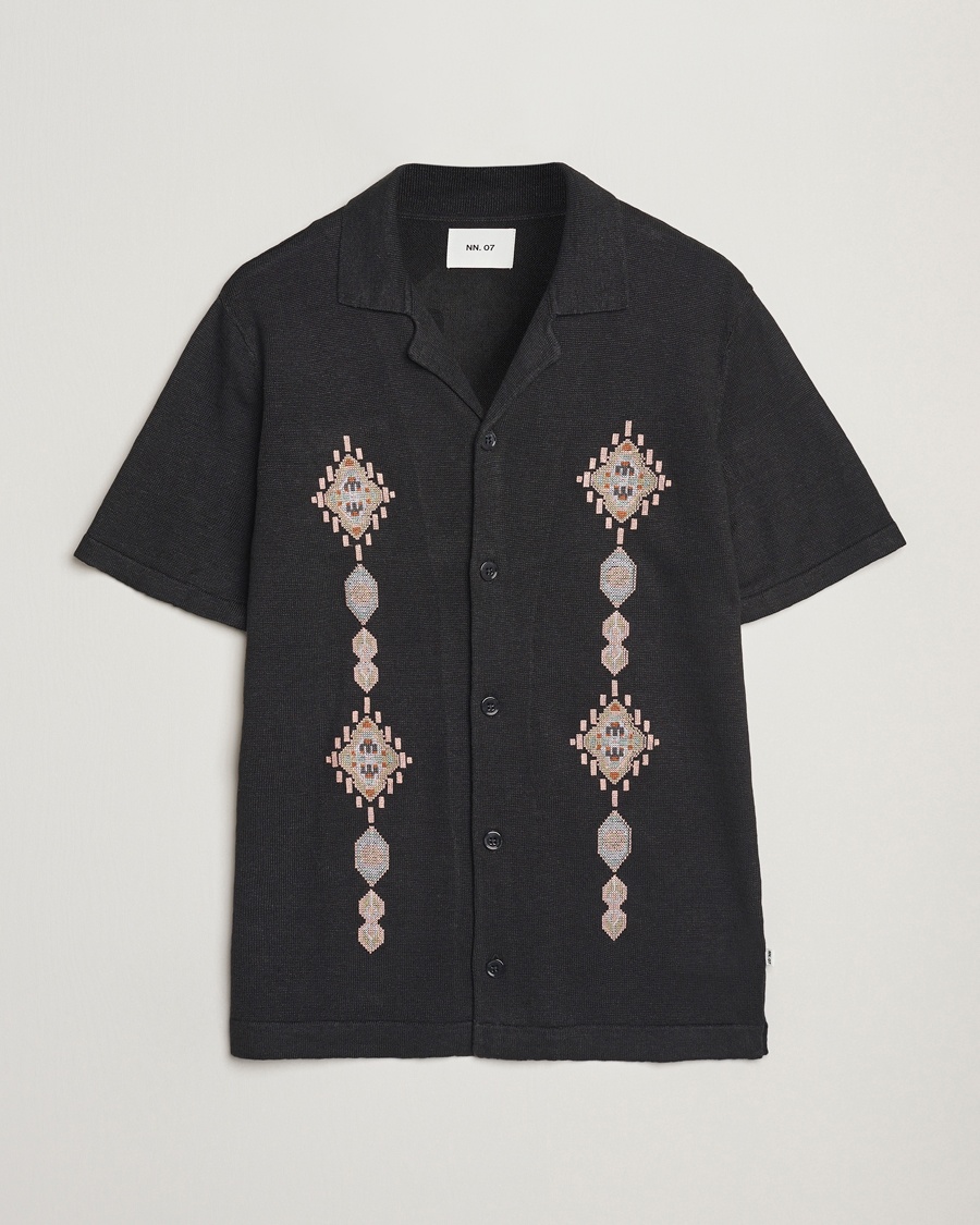 Men | NN07 | NN07 | Henry Printed Knitted Short Sleeve Shirt Black