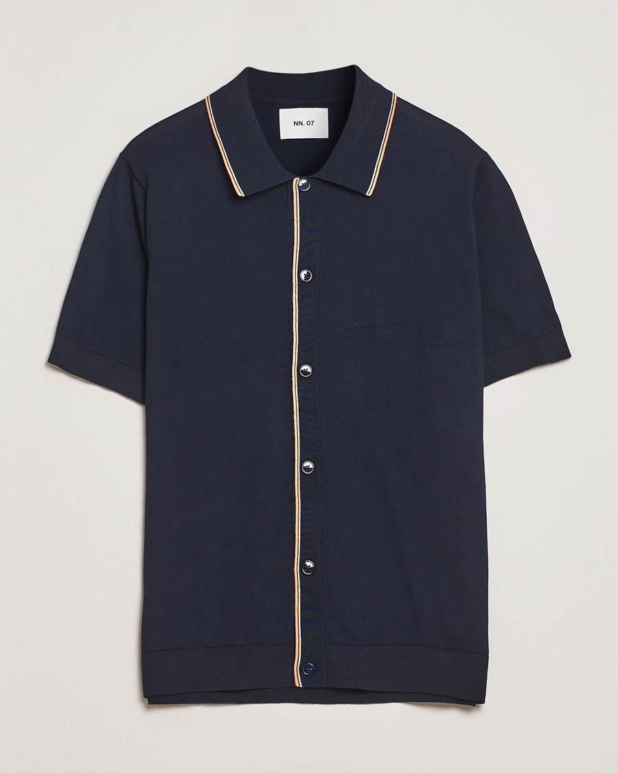 Men | NN07 | NN07 | Nolan Paspoal Knitted Short Sleeve Shirt Navy Blue