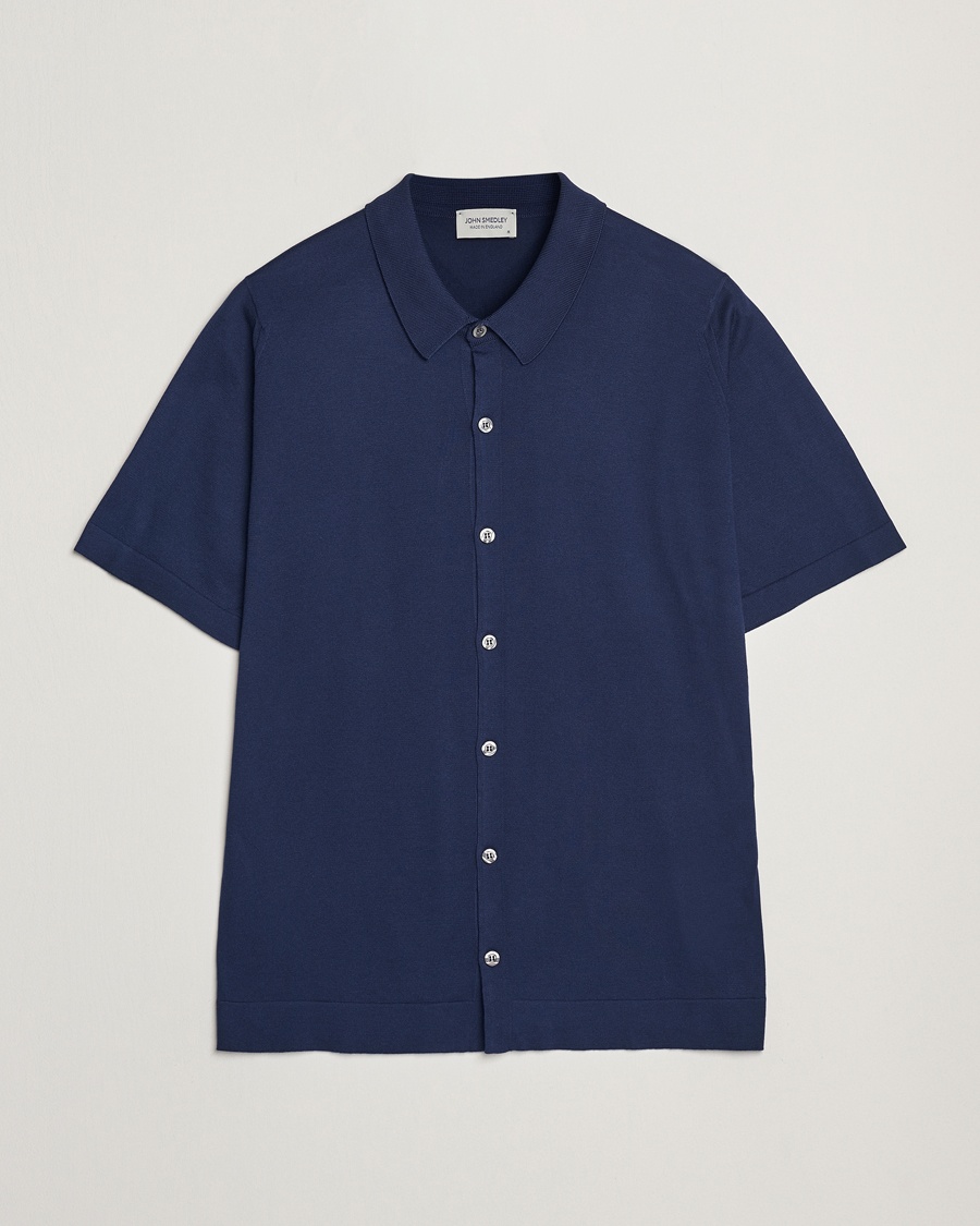 Men | Shirts | John Smedley | Folke Sea Island Knitted Polo French Navy