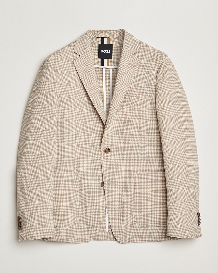 Men | Blazers | BOSS BLACK | Hanry Wool Checked Blazer Light Beige