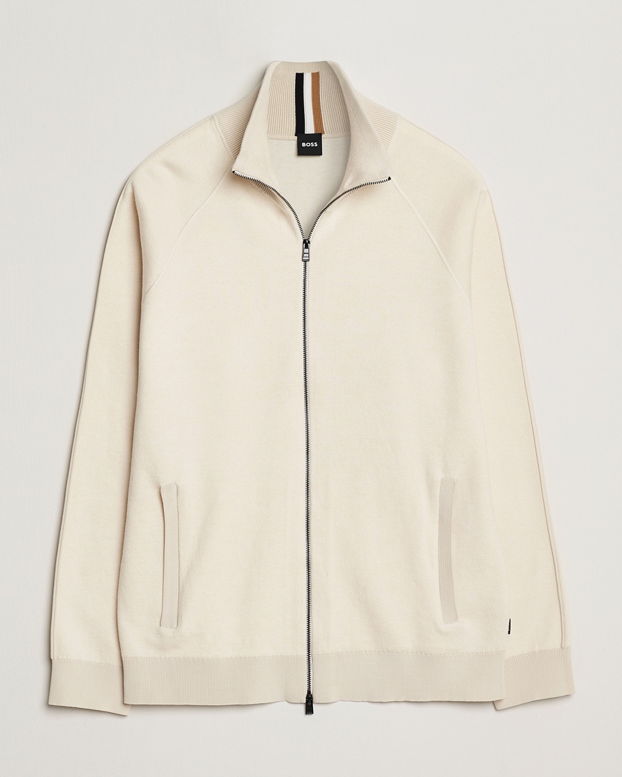 Men | Sweaters & Knitwear | BOSS BLACK | Domico Knitted Full Zip Open White