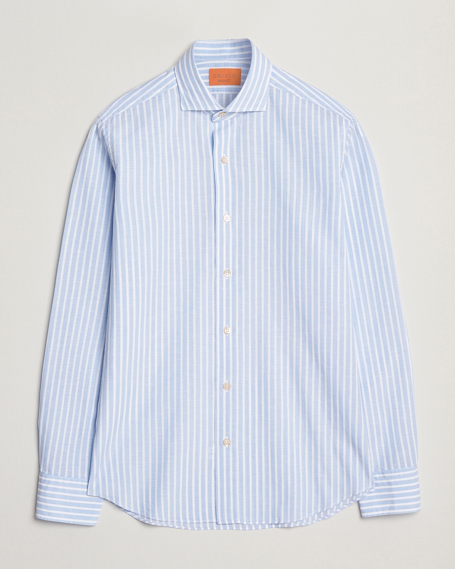 Men | Loyalty Offer | Grigio | Cotton Linen Casual Shirt Light Blue Stripe
