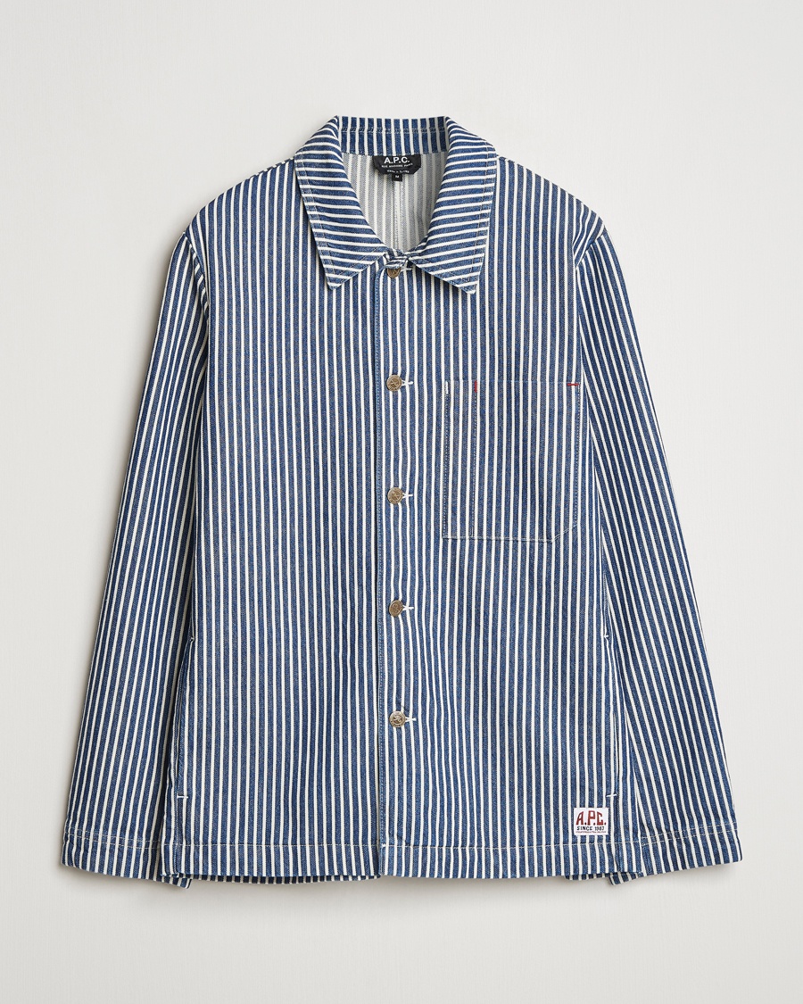 Men | Shirt Jackets | A.P.C. | Raphael Hickory Striped Overshirt Blue/White