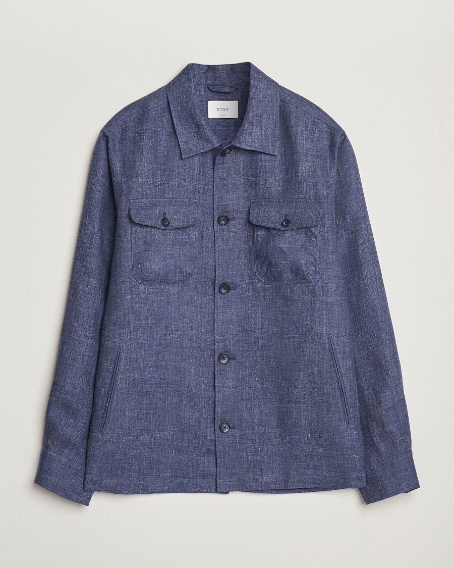 Men | Eton | Eton | Linen Four Pocket Overshirt Navy Blue