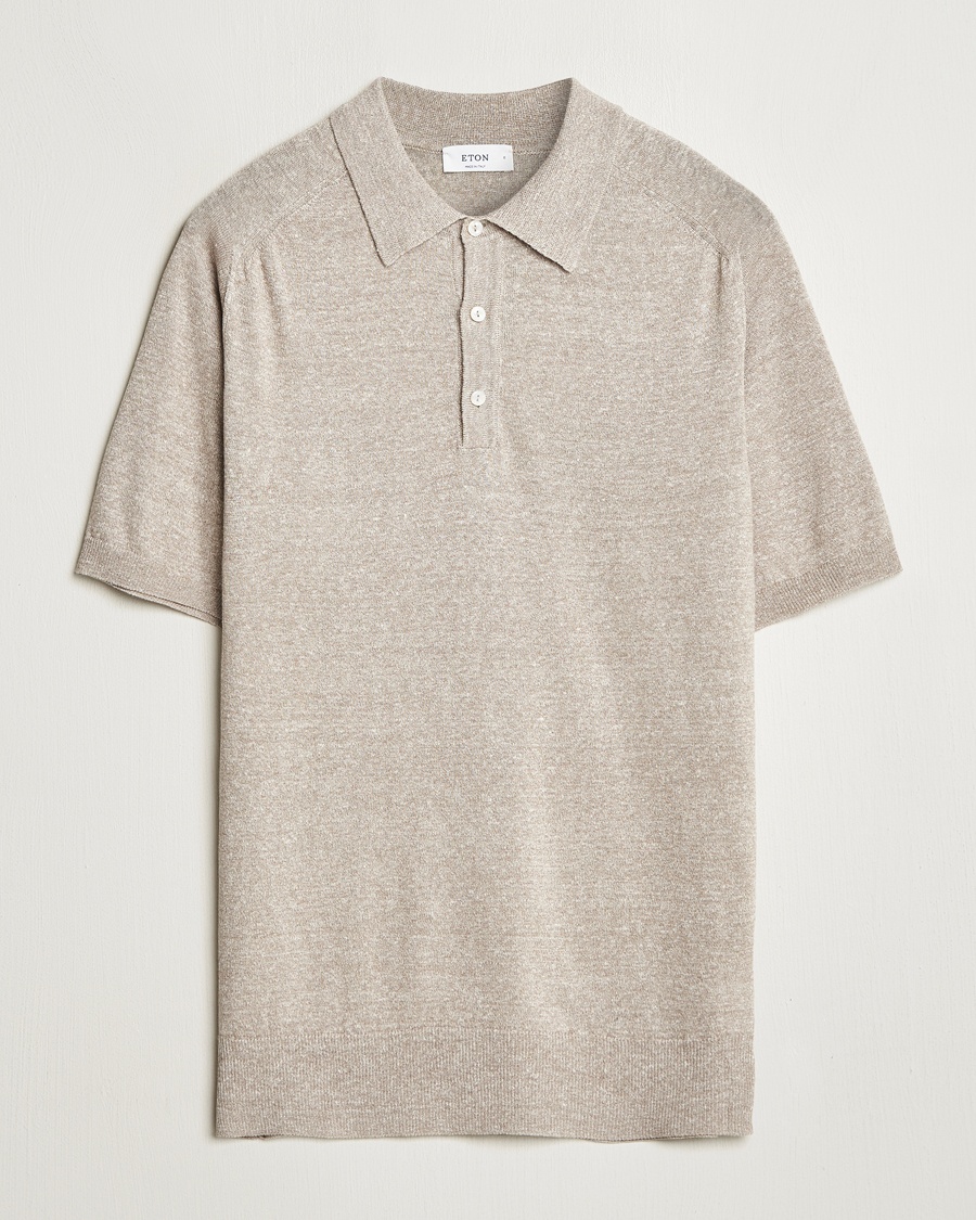 Men | Eton | Eton | Cotton/Linen Fine Knitted Polo Beige