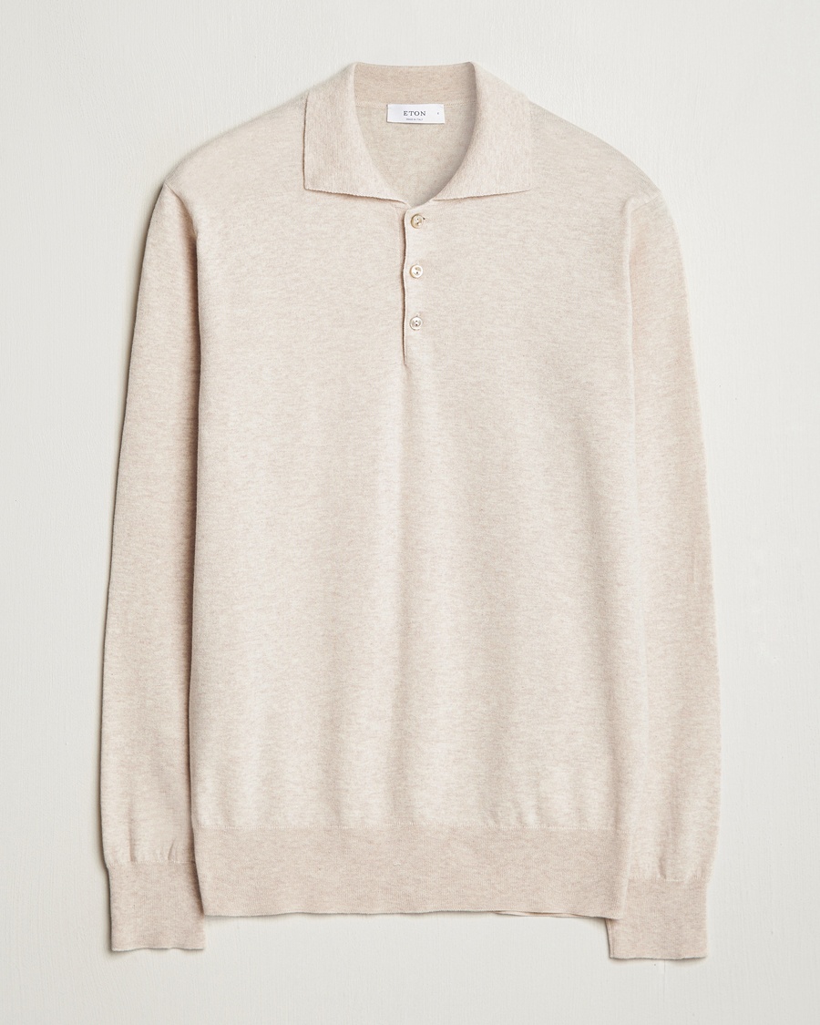 Men | Eton | Eton | Cotton/Cashmere Fine Knitted Polo Beige