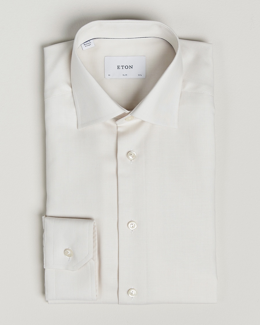 Men | Eton | Eton | Slim Fit Fine Twill Shirt Off White Melange