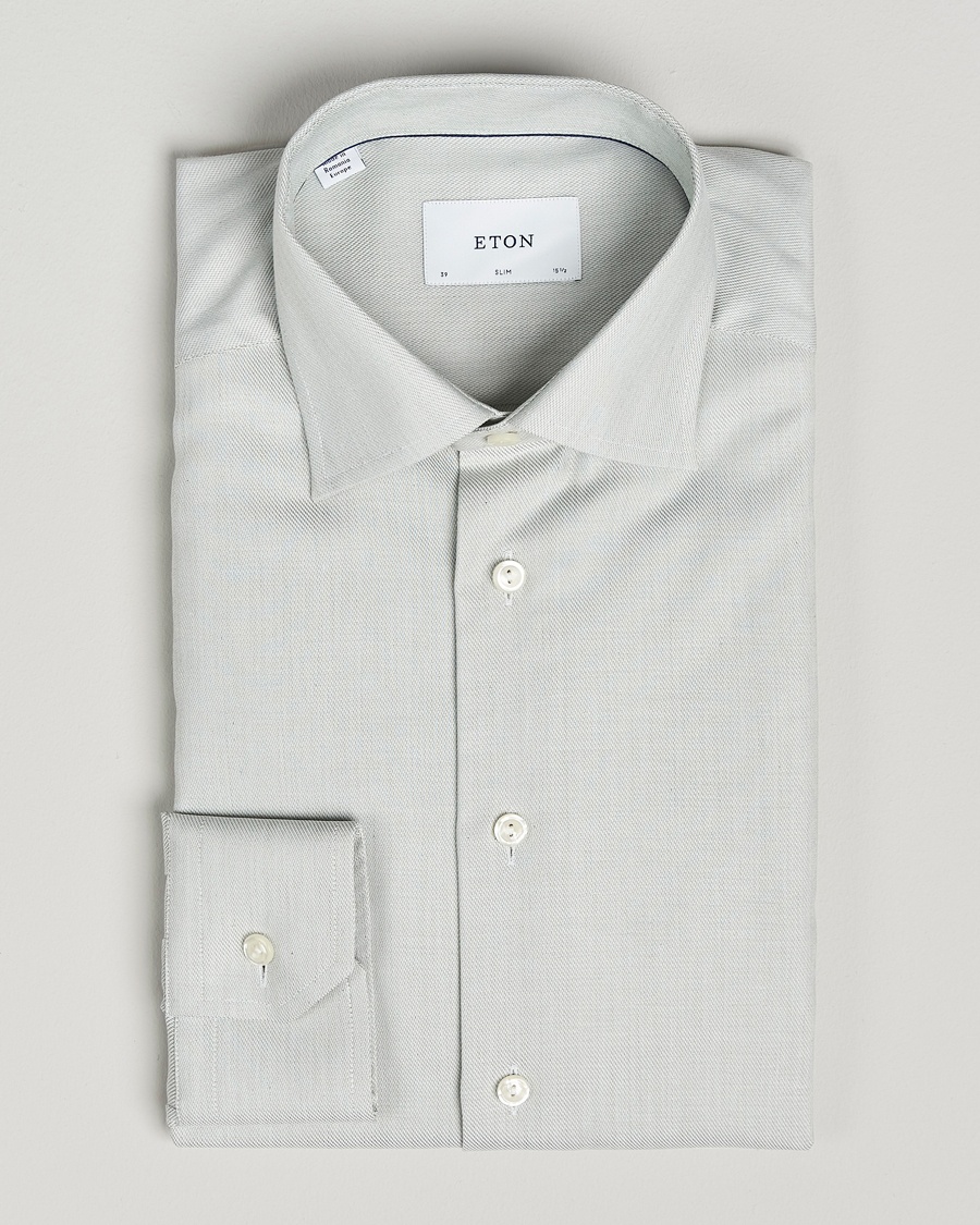Men | | Eton | Slim Fit Fine Twill Shirt Light Green Melange