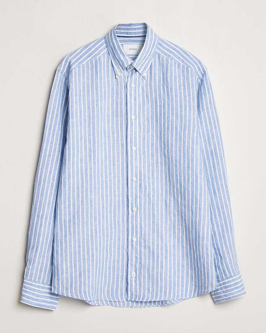 Men | Eton | Eton | Slim Fit Striped Linen Shirt Blue/White