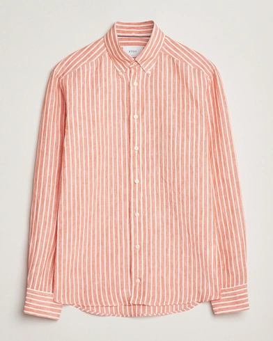 Men | Eton | Eton | Slim Fit Striped Linen Shirt Orange/White