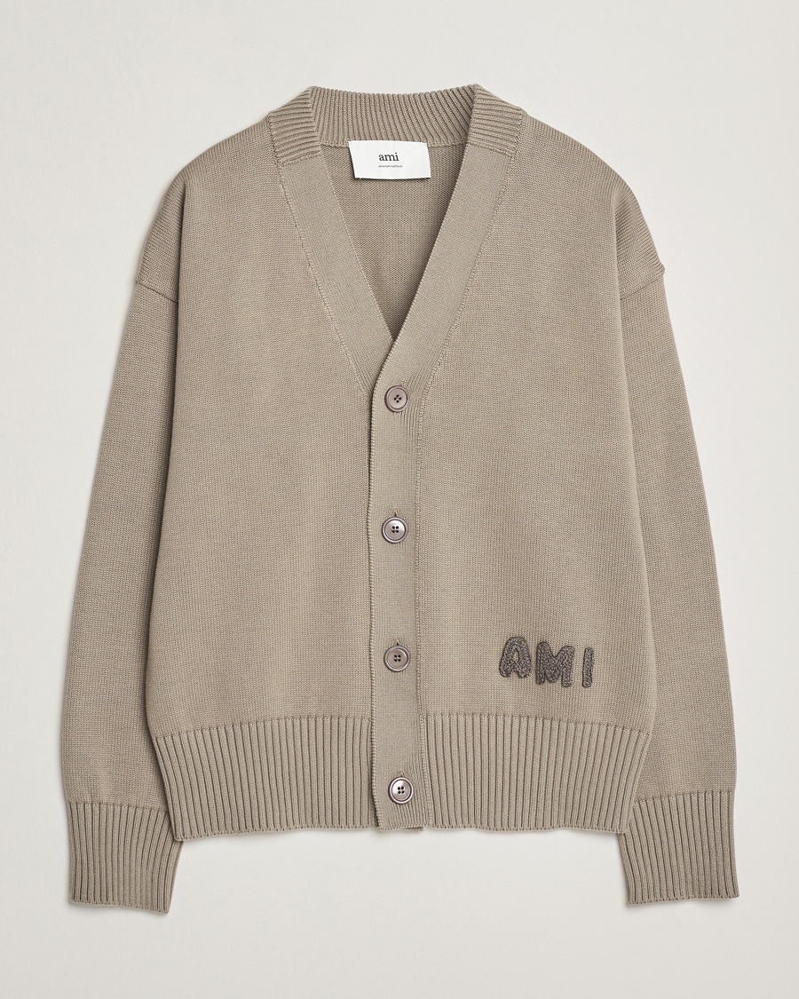 Men | Sweaters & Knitwear | AMI | Embroidered Knitted Cardigan Ash