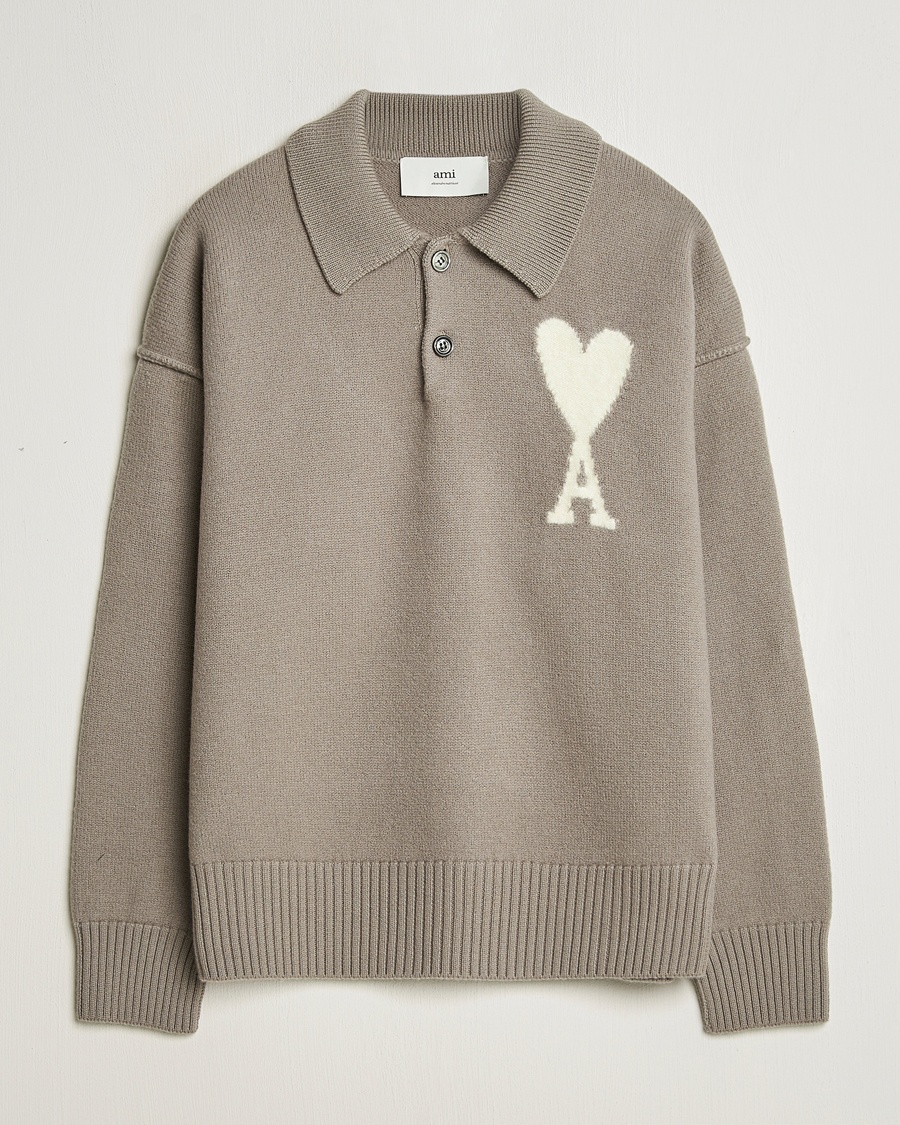 Men | Sweaters & Knitwear | AMI | Big Heart Wool Polo Ash