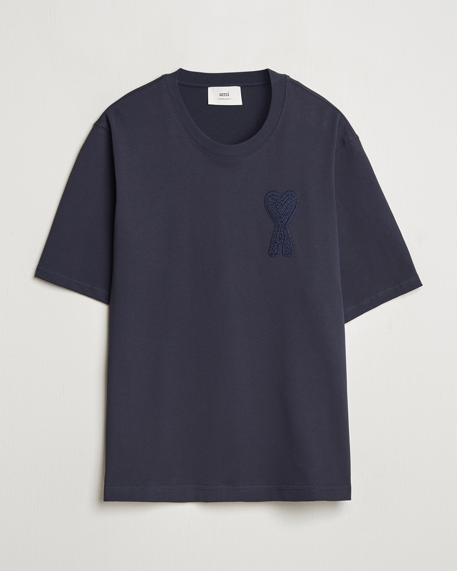 Men | T-Shirts | AMI | Bouclé Heart T-Shirt Navy Blue
