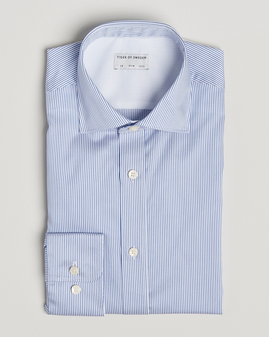 Men | | Tiger of Sweden | Adley Cotton Striped Shirt Blue