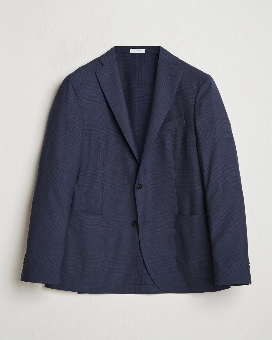 Men | Blazers | Boglioli | K Jacket 14 Micron Wool Blazer Navy Check