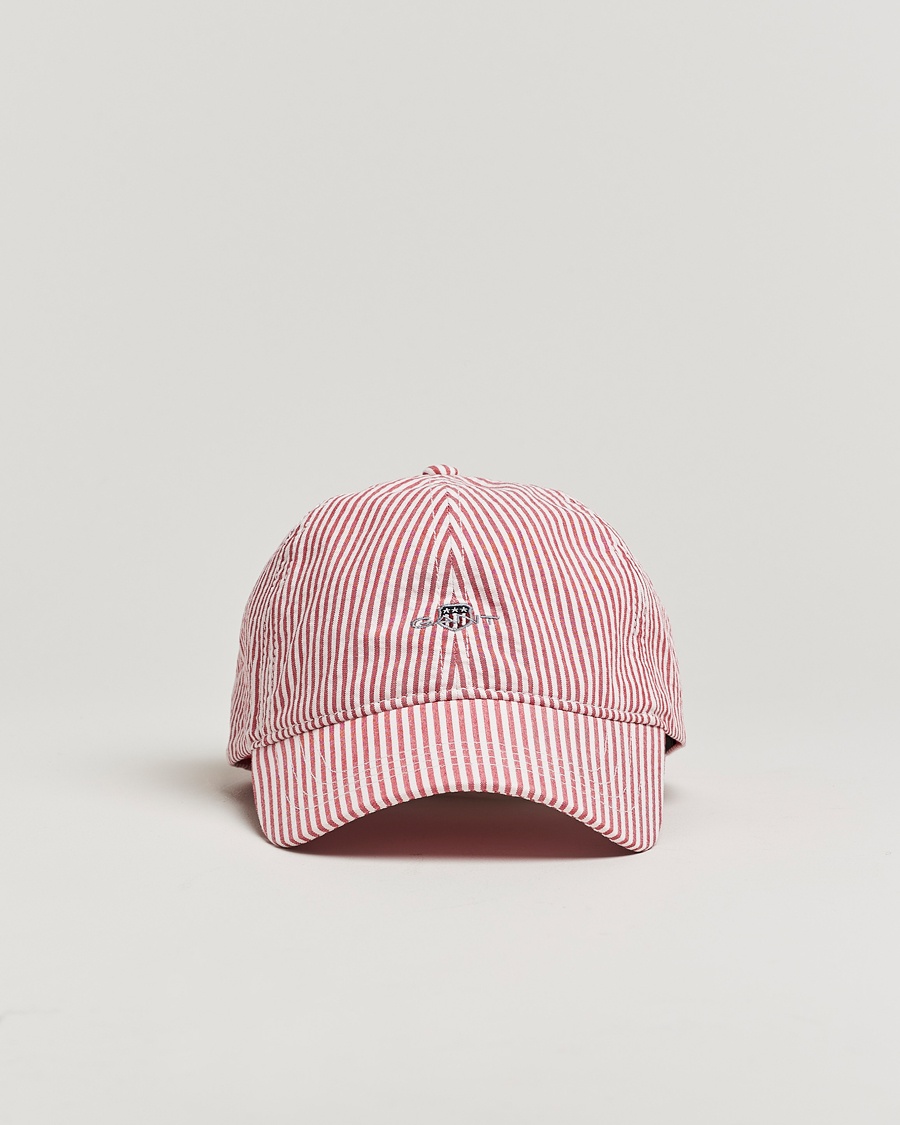 Men | Accessories | GANT | Striped Seersucker Cap Ruby Red