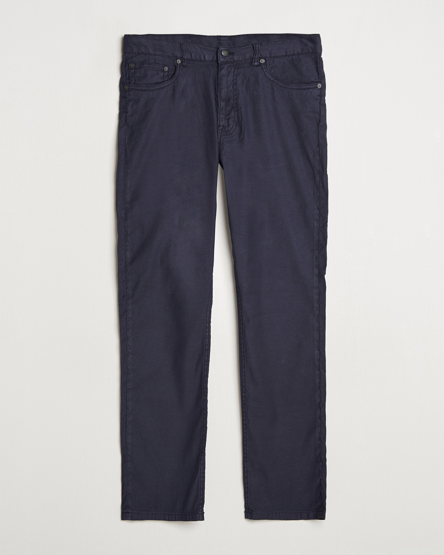 Men | Clothing | GANT | Regular Cotton/Linen 5-Pocket Pants Evening Blue