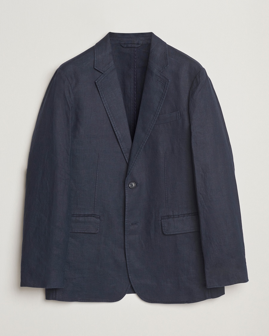 Men | Blazers | GANT | Slim Fit Garment Dyed Linen Blazer Evening Blue