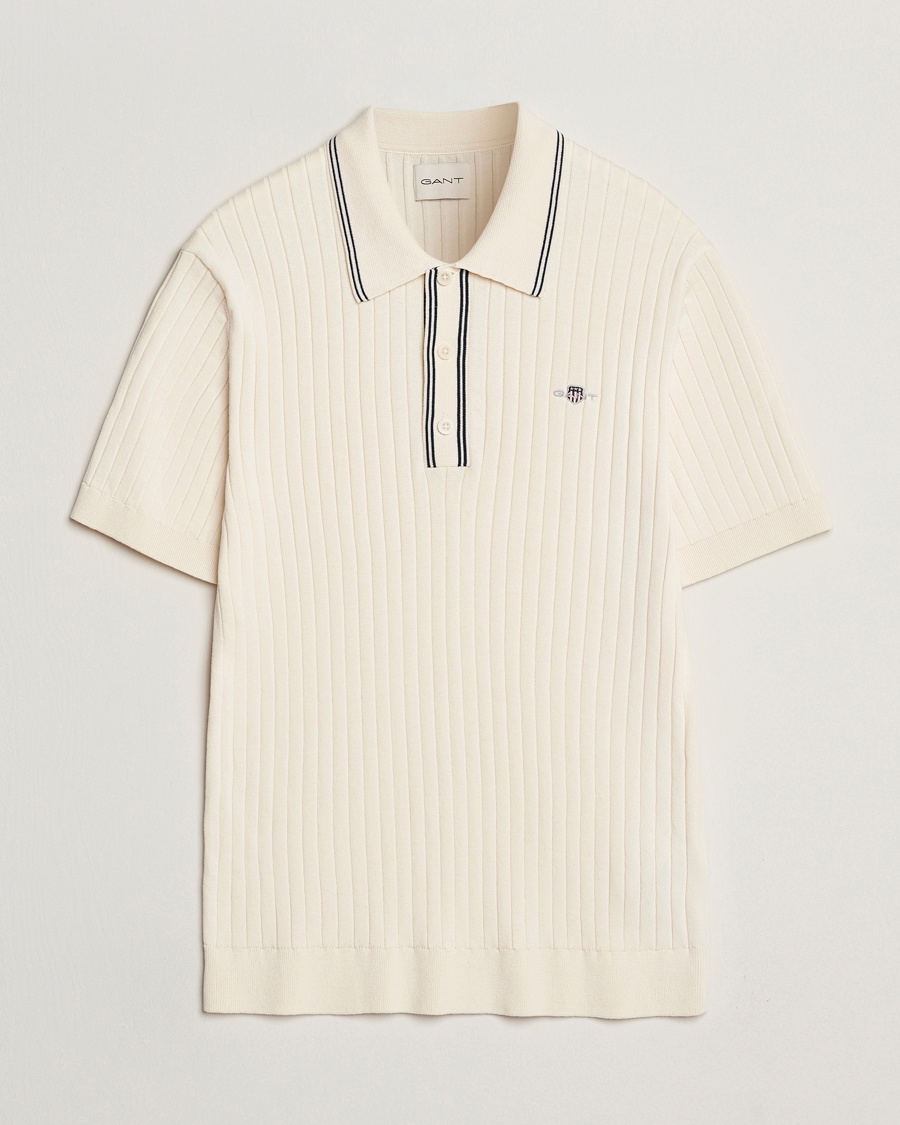 Men | | GANT | Ribbed Cotton Knitted Polo Cream