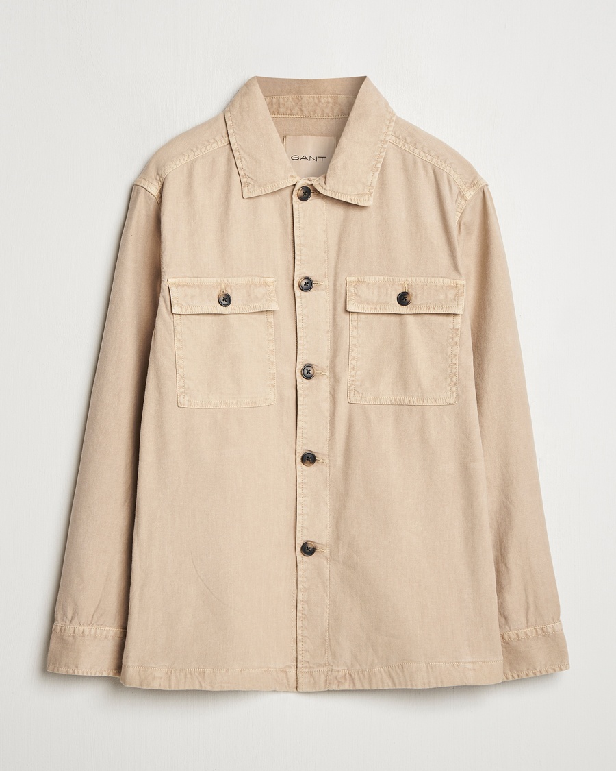 Men | Shirts | GANT | Linen/Cotton Twill Overshirt Dry Sand