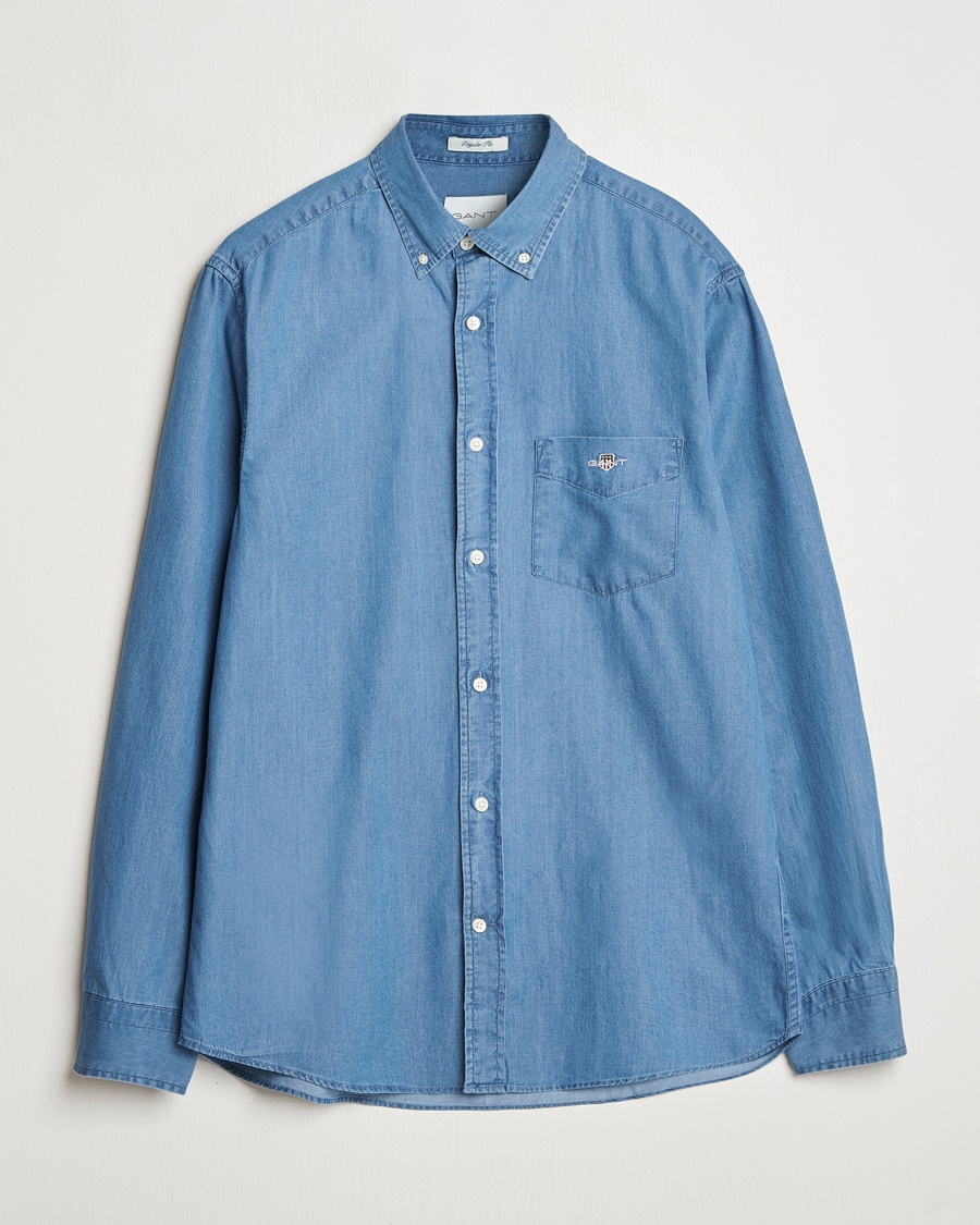 Men | Clothing | GANT | Regular Fit Denim Shirt Semi Light Blue